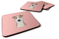 Checkerboard Pink Wire Haired Fox Terrier Foam Coasters Set of 4 Cup Coasters for Indoor Outdoor, Tabletop Protection, Anti Slip, Mouse pad Material