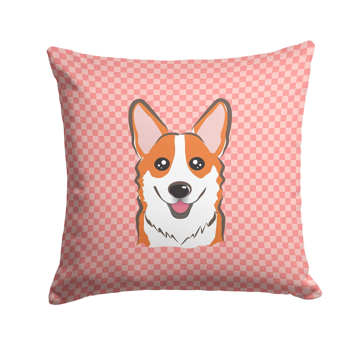 Checkerboard Pink Corgi Decorative Throw Pillow 14x14 Indoor Outdoor Accent Cushion, Fabric Cover with Insert for Sofa, Bed, Porch & Living Room