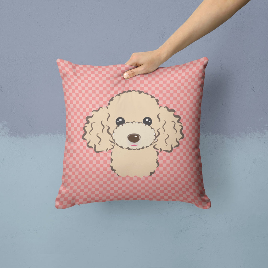 Checkerboard Pink Buff Poodle Decorative Throw Pillow 14x14 Indoor Outdoor Accent Cushion, Fabric Cover with Insert for Sofa, Bed, Porch & Living Room