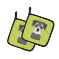 Checkerboard Lime Green Schnauzer Pot Holder Set of 2 Heat Resistant Quilted Hot Pads 7.5 x 7.5 Inch, Insulated Kitchen Trivets for Cooking & Baking