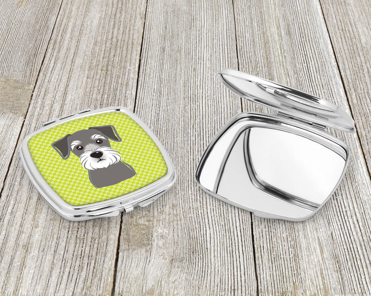 Checkerboard Lime Green Schnauzer Compact Mirror Decorative Travel Makeup Mirror for Women Girls Gifts Pocket Makeup Mirror Folding Handheld