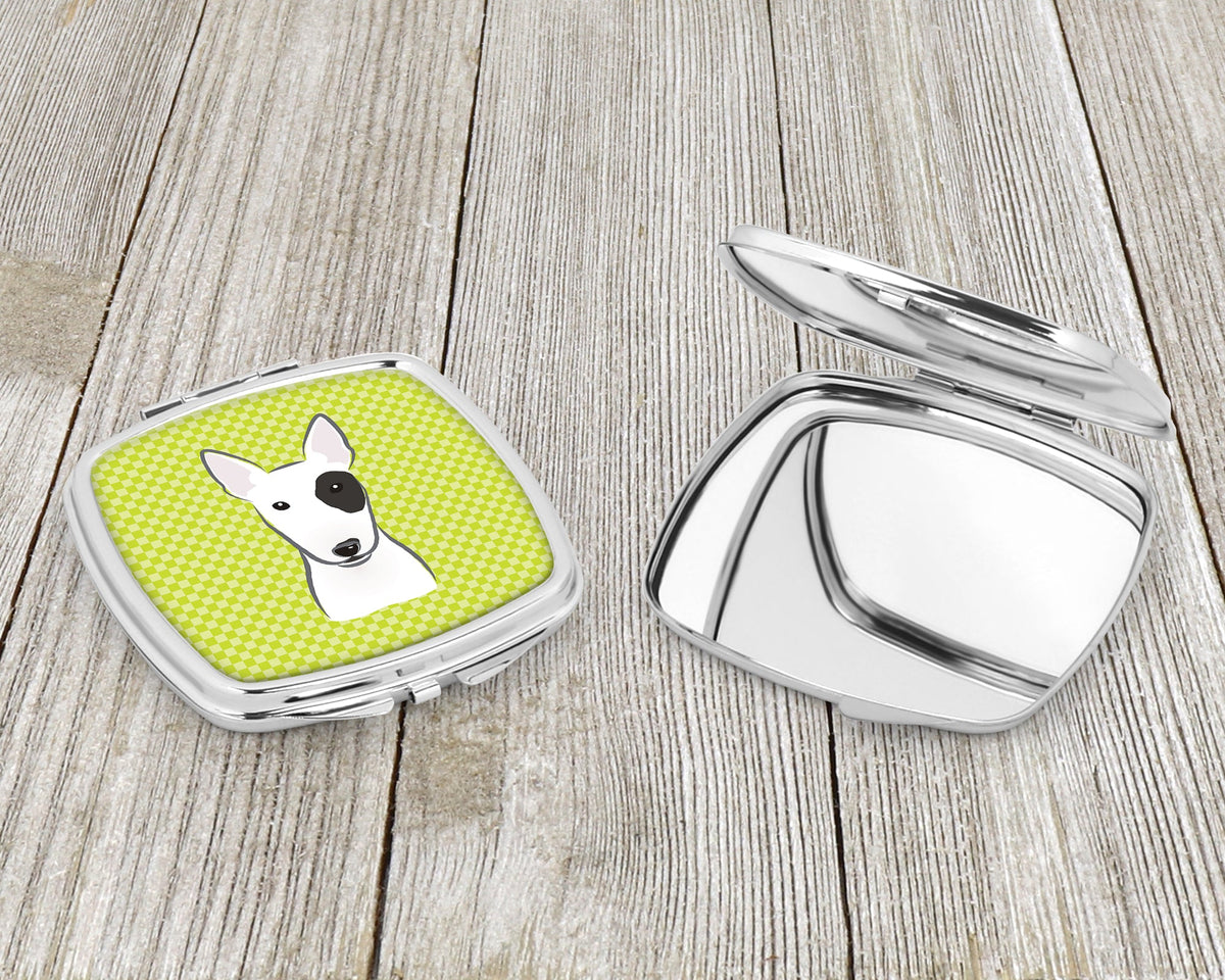Checkerboard Lime Green Bull Terrier Compact Mirror Decorative Travel Makeup Mirror for Women Girls Gifts Pocket Makeup Mirror Folding Handheld