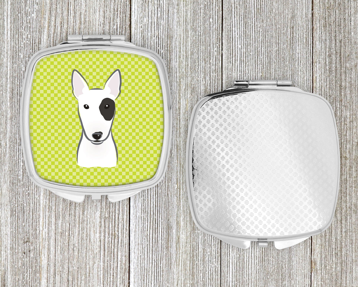 Checkerboard Lime Green Bull Terrier Compact Mirror Decorative Travel Makeup Mirror for Women Girls Gifts Pocket Makeup Mirror Folding Handheld