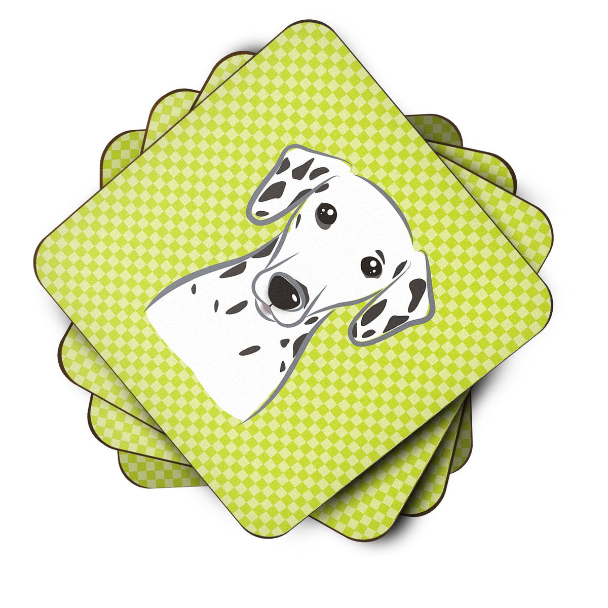 Checkerboard Lime Green Dalmatian Foam Coasters Set of 4 Cup Coasters for Indoor Outdoor, Tabletop Protection, Anti Slip, Mouse pad Material