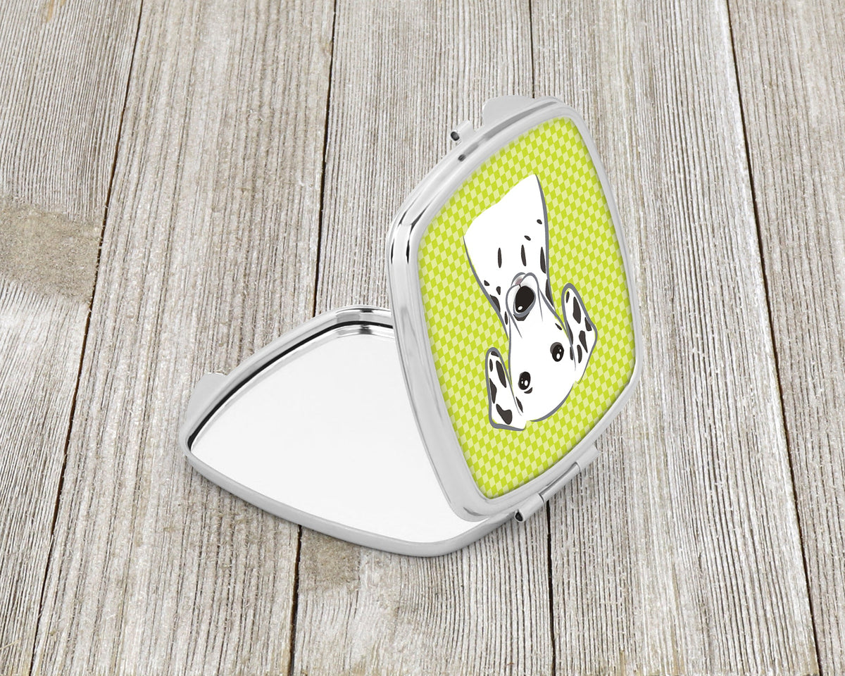 Checkerboard Lime Green Dalmatian Compact Mirror Decorative Travel Makeup Mirror for Women Girls Gifts Pocket Makeup Mirror Folding Handheld