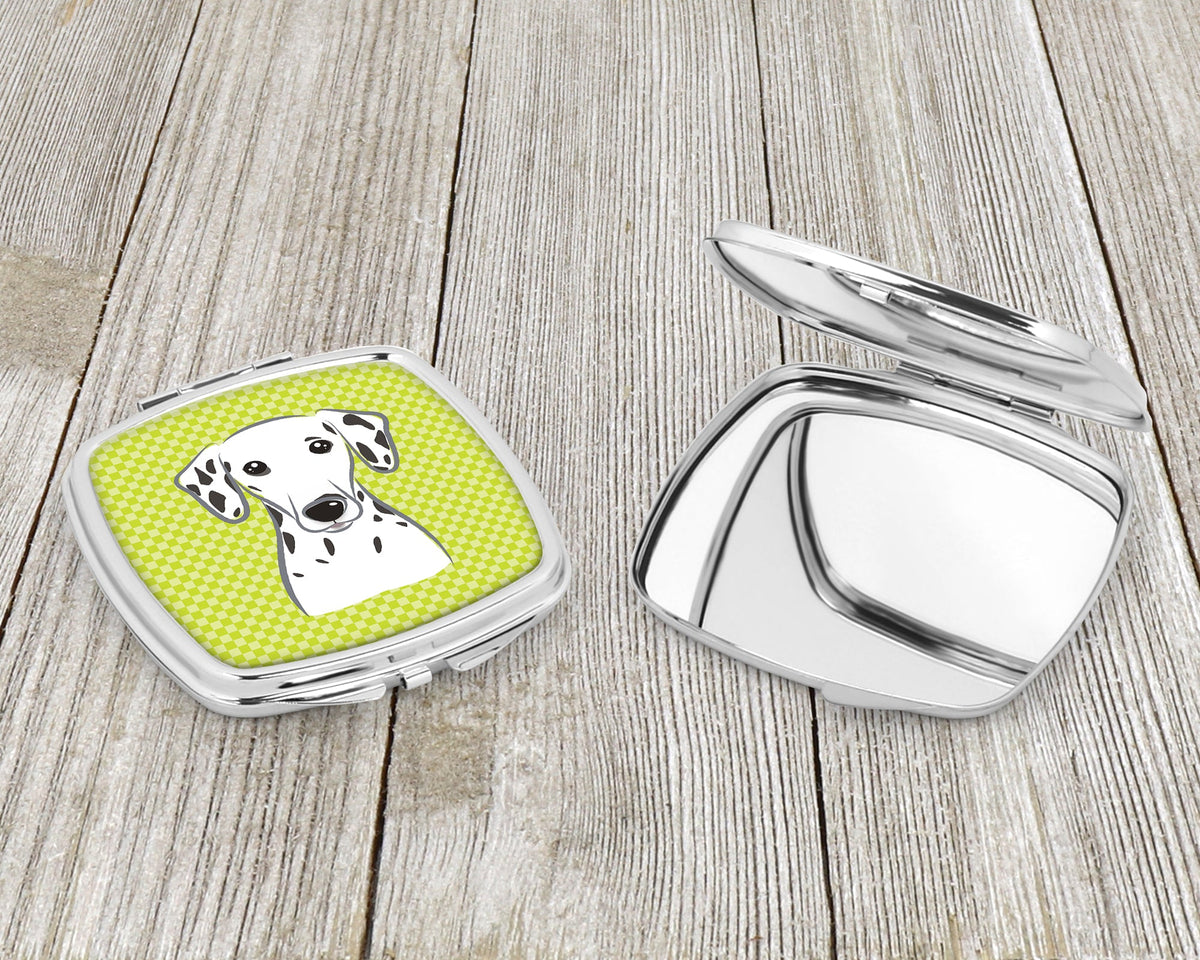 Checkerboard Lime Green Dalmatian Compact Mirror Decorative Travel Makeup Mirror for Women Girls Gifts Pocket Makeup Mirror Folding Handheld