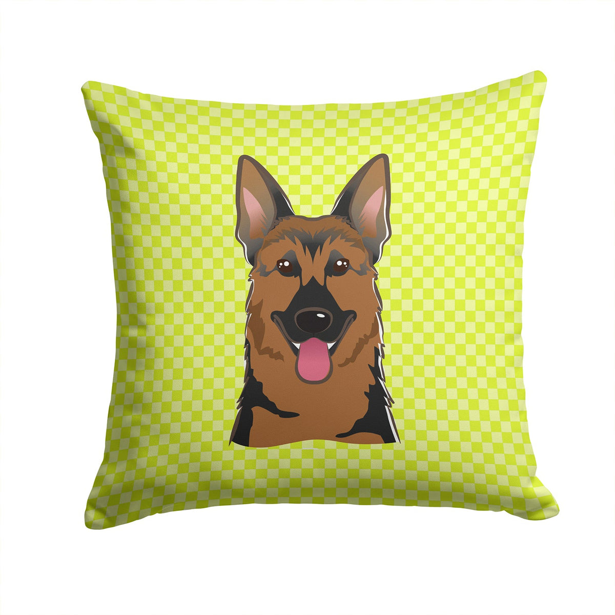 Checkerboard Lime Green German Shepherd Decorative Throw Pillow 14x14 Indoor Outdoor Accent Cushion, Fabric Cover with Insert for Sofa, Bed, Porch & Living Room