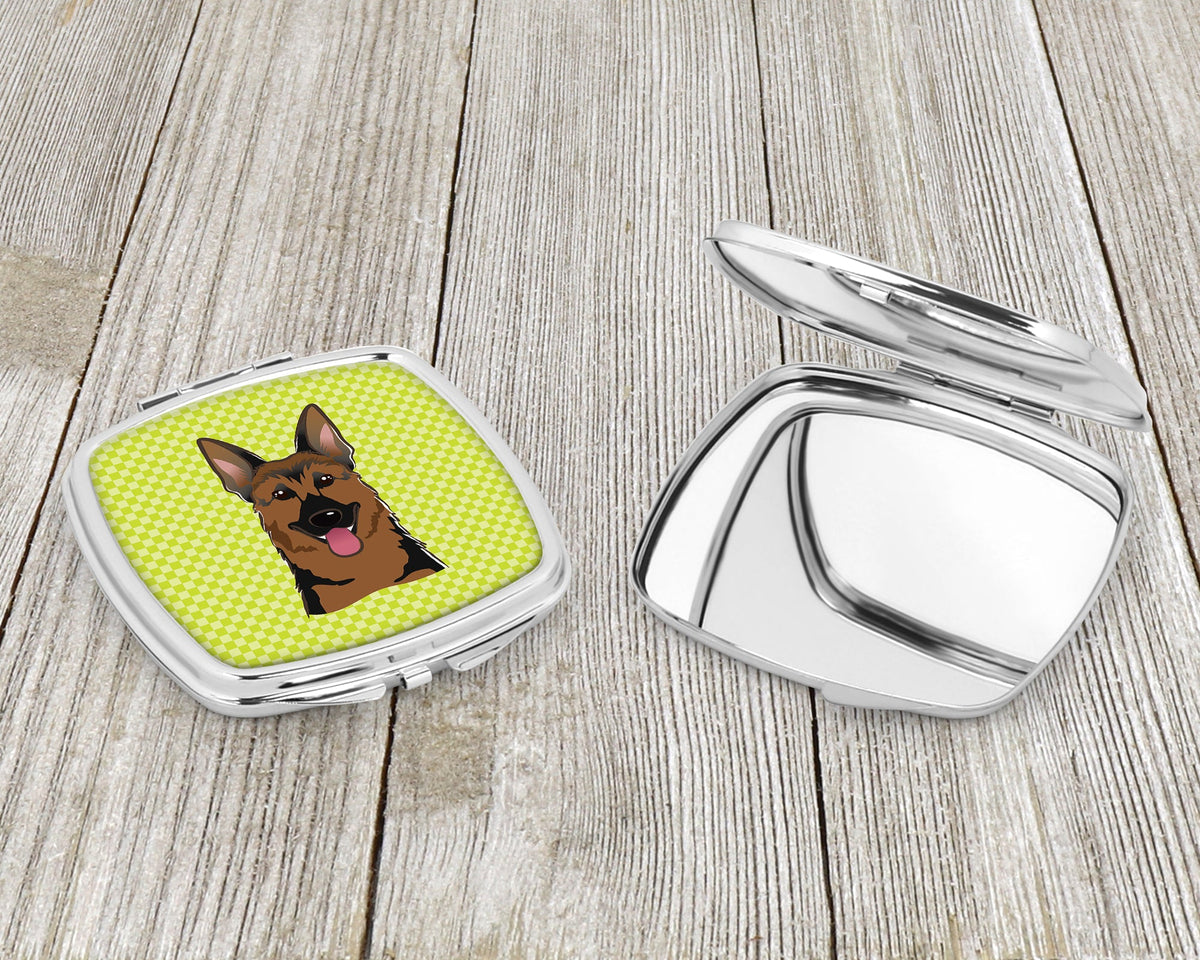 Checkerboard Lime Green German Shepherd Compact Mirror Decorative Travel Makeup Mirror for Women Girls Gifts Pocket Makeup Mirror Folding Handheld