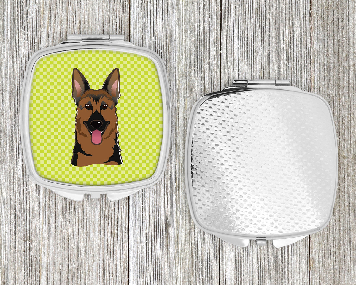 Checkerboard Lime Green German Shepherd Compact Mirror Decorative Travel Makeup Mirror for Women Girls Gifts Pocket Makeup Mirror Folding Handheld