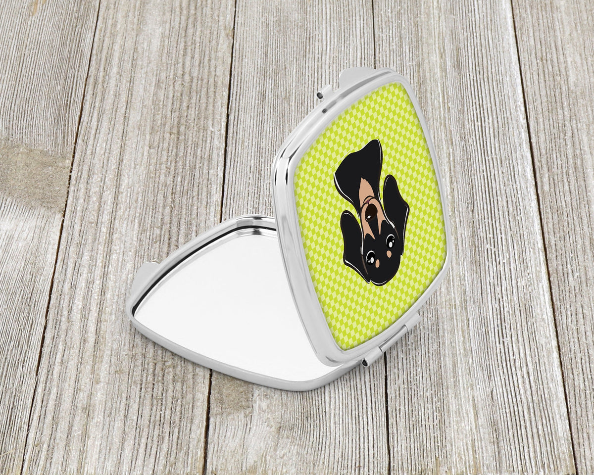 Checkerboard Lime Green Smooth Black and Tan Dachshund Compact Mirror Decorative Travel Makeup Mirror for Women Girls Gifts Pocket Makeup Mirror Folding Handheld