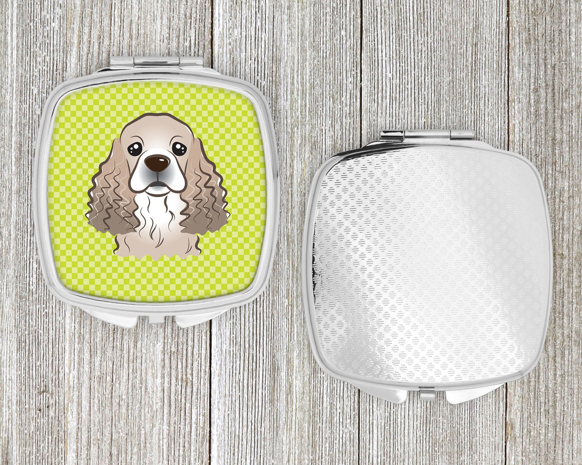 Checkerboard Lime Green Cocker Spaniel Compact Mirror Decorative Travel Makeup Mirror for Women Girls Gifts Pocket Makeup Mirror Folding Handheld