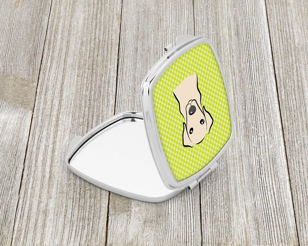 Checkerboard Lime Green Yellow Labrador Compact Mirror Decorative Travel Makeup Mirror for Women Girls Gifts Pocket Makeup Mirror Folding Handheld