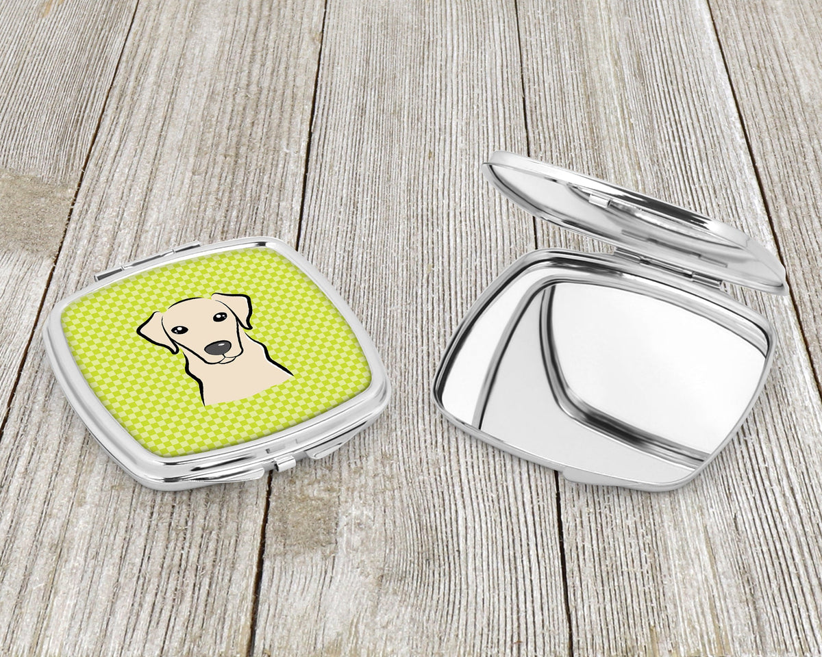 Checkerboard Lime Green Yellow Labrador Compact Mirror Decorative Travel Makeup Mirror for Women Girls Gifts Pocket Makeup Mirror Folding Handheld