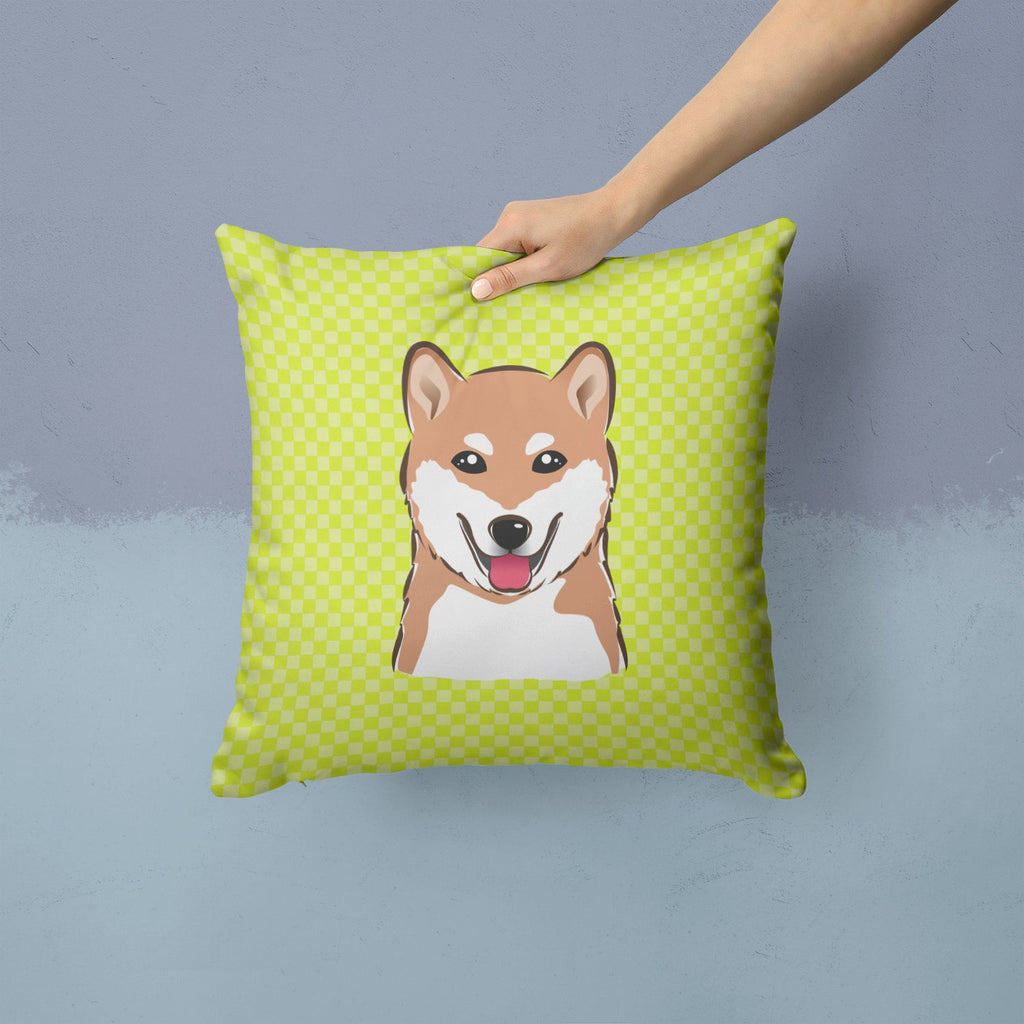 Checkerboard Lime Green Shiba Inu Decorative Throw Pillow 14x14 Indoor Outdoor Accent Cushion, Fabric Cover with Insert for Sofa, Bed, Porch & Living Room