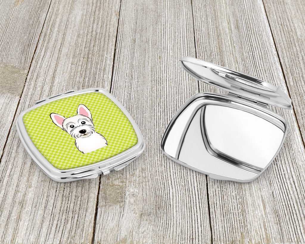 Checkerboard Lime Green Westie Compact Mirror Decorative Travel Makeup Mirror for Women Girls Gifts Pocket Makeup Mirror Folding Handheld