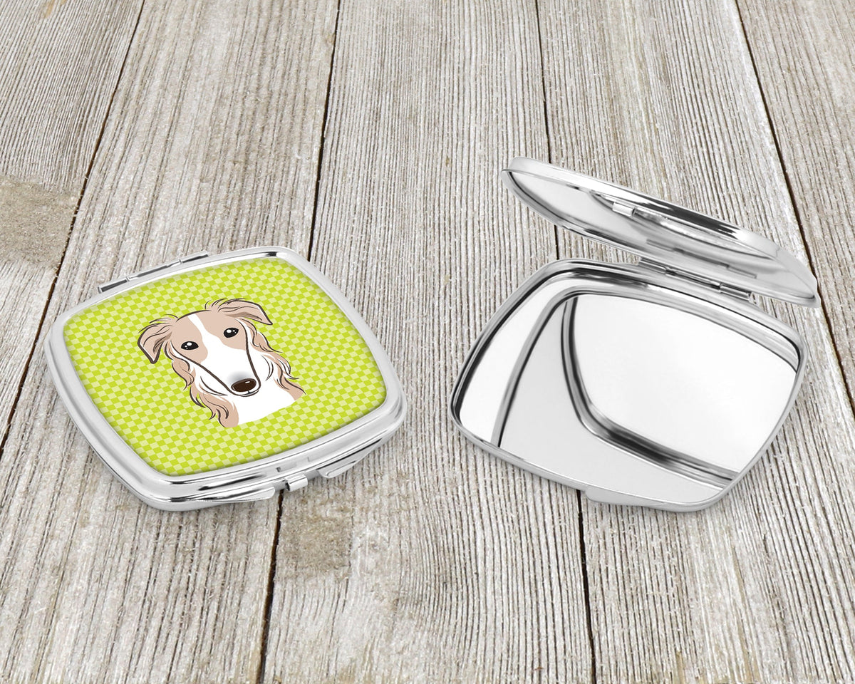 Checkerboard Lime Green Borzoi Compact Mirror Decorative Travel Makeup Mirror for Women Girls Gifts Pocket Makeup Mirror Folding Handheld