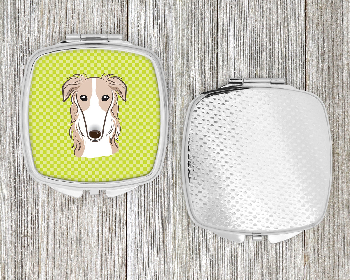 Checkerboard Lime Green Borzoi Compact Mirror Decorative Travel Makeup Mirror for Women Girls Gifts Pocket Makeup Mirror Folding Handheld
