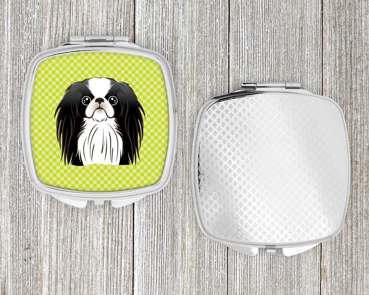Checkerboard Lime Green Japanese Chin Compact Mirror Decorative Travel Makeup Mirror for Women Girls Gifts Pocket Makeup Mirror Folding Handheld