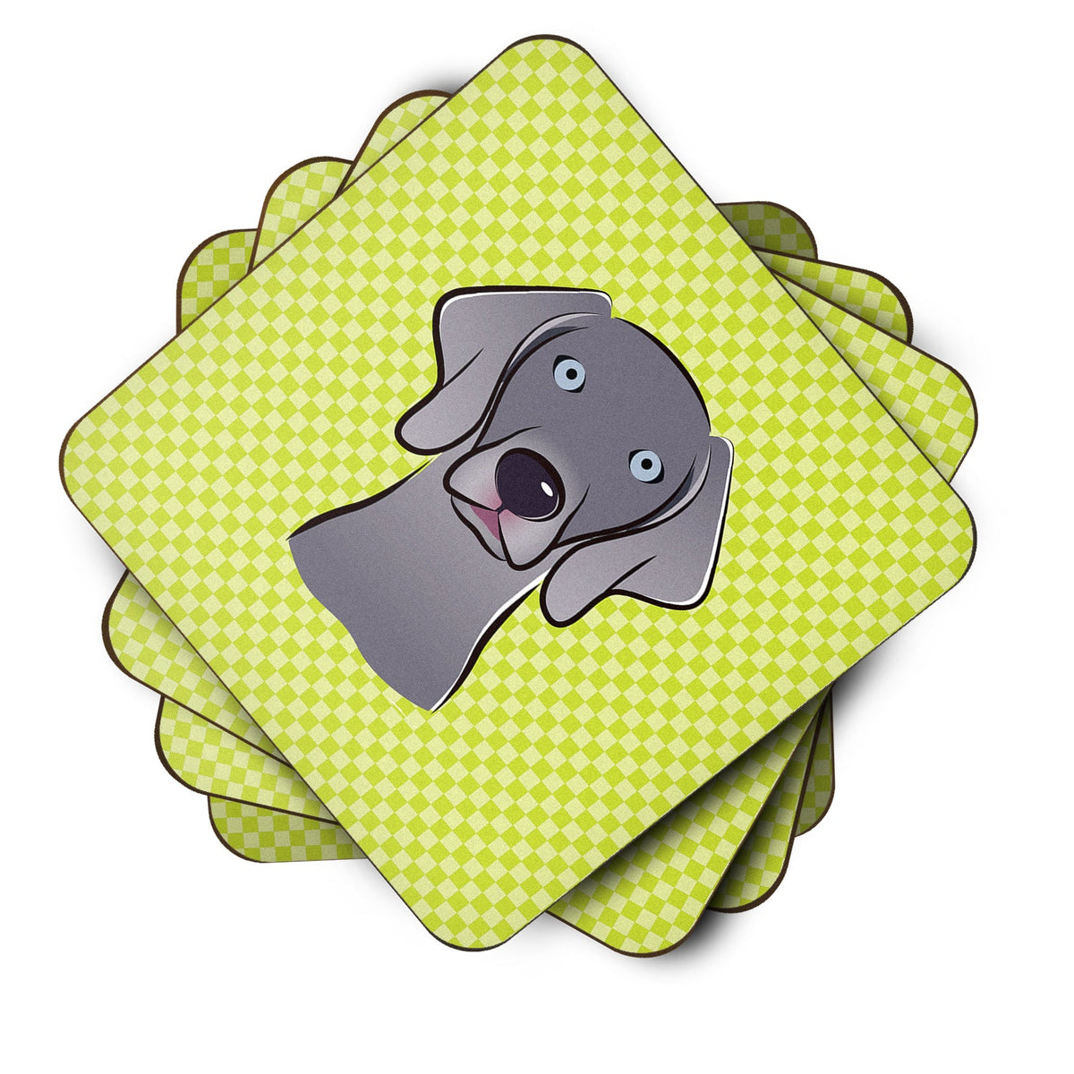 Checkerboard Lime Green Weimaraner Foam Coasters Set of 4 Cup Coasters for Indoor Outdoor, Tabletop Protection, Anti Slip, Mouse pad Material