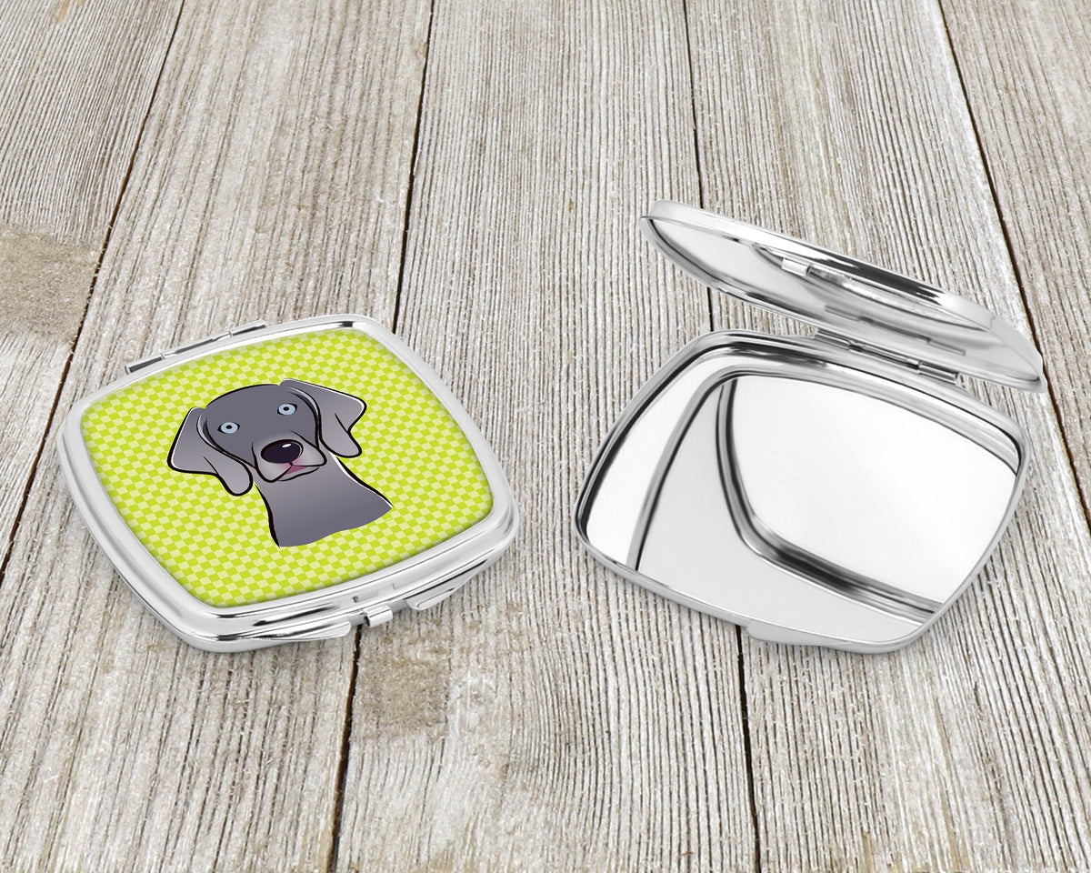 Checkerboard Lime Green Weimaraner Compact Mirror Decorative Travel Makeup Mirror for Women Girls Gifts Pocket Makeup Mirror Folding Handheld