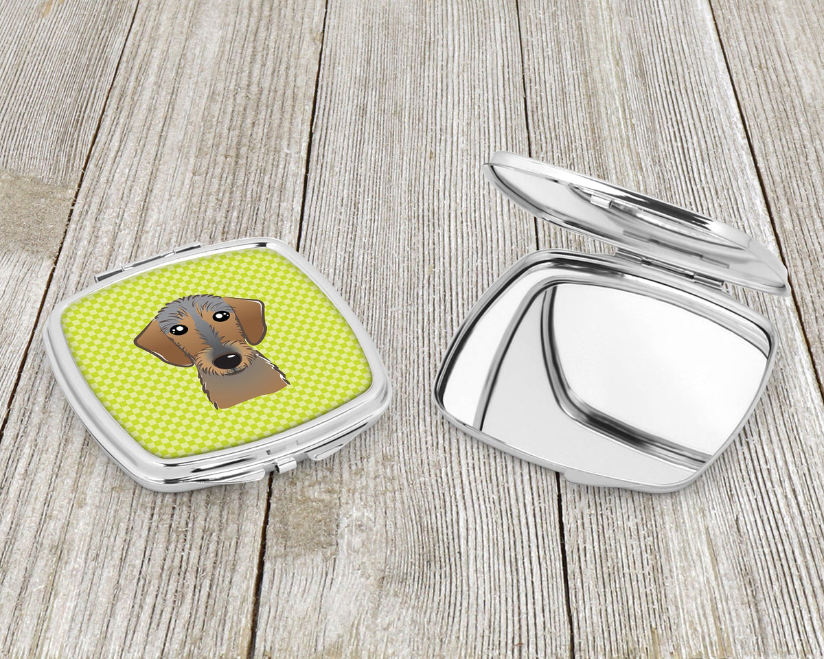 Checkerboard Lime Green Wirehaired Dachshund Compact Mirror Decorative Travel Makeup Mirror for Women Girls Gifts Pocket Makeup Mirror Folding Handheld