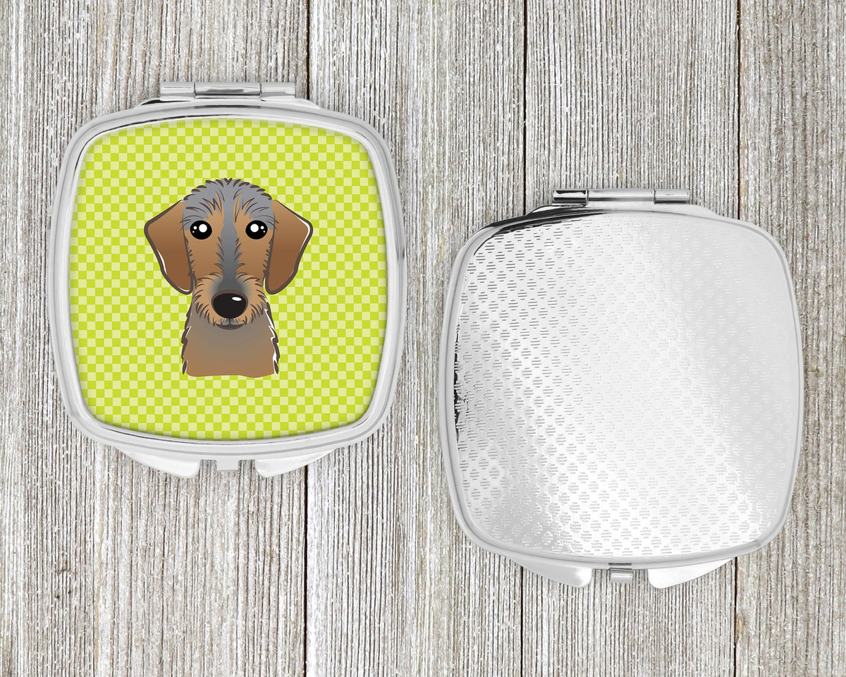 Checkerboard Lime Green Wirehaired Dachshund Compact Mirror Decorative Travel Makeup Mirror for Women Girls Gifts Pocket Makeup Mirror Folding Handheld
