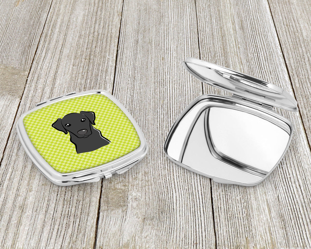 Checkerboard Lime Green Black Labrador Compact Mirror Decorative Travel Makeup Mirror for Women Girls Gifts Pocket Makeup Mirror Folding Handheld