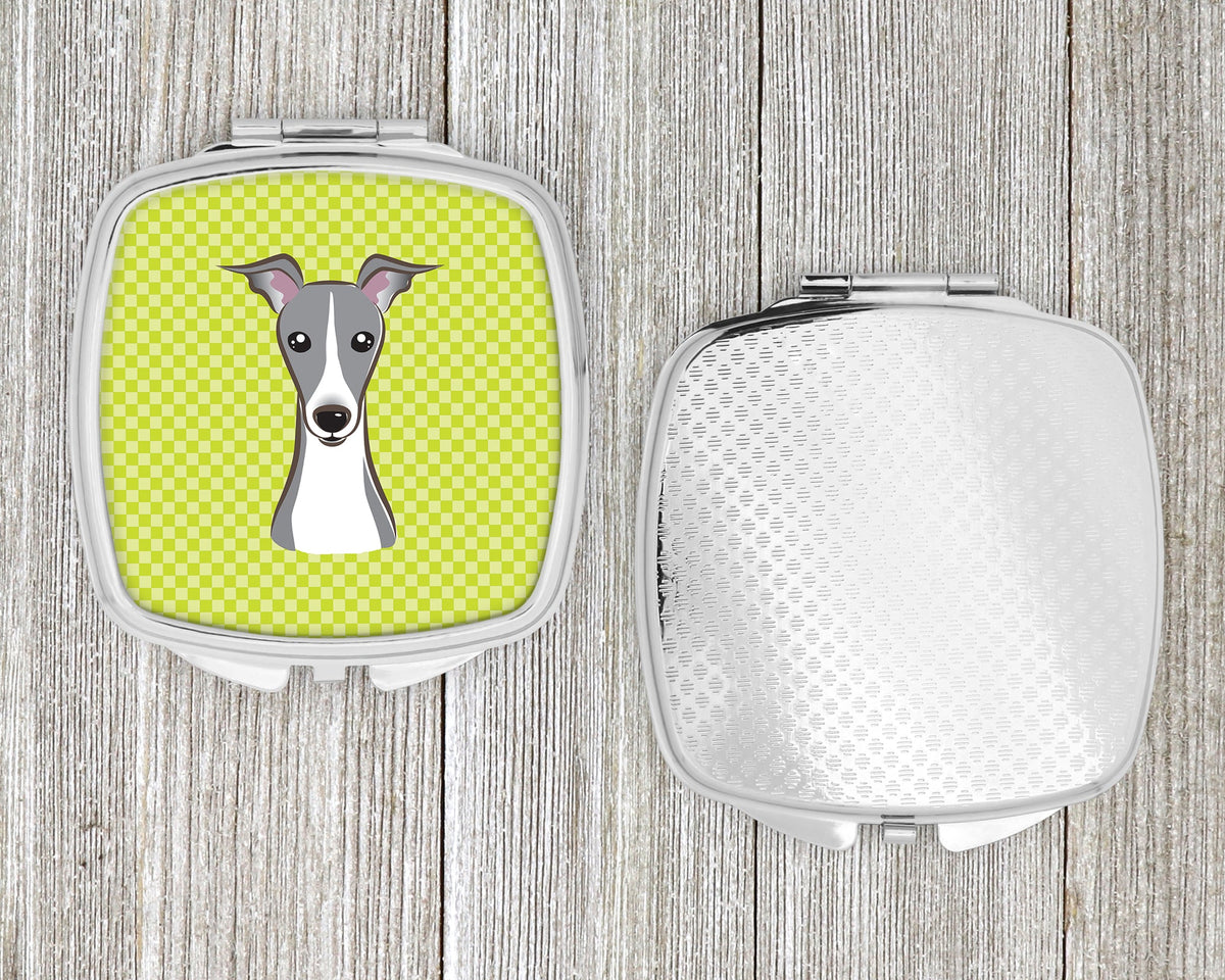 Checkerboard Lime Green Italian Greyhound Compact Mirror Decorative Travel Makeup Mirror for Women Girls Gifts Pocket Makeup Mirror Folding Handheld