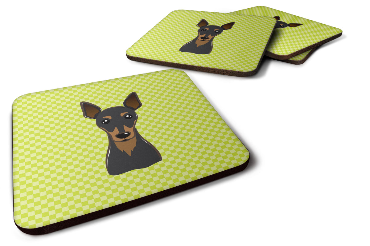 Checkerboard Lime Green Min Pin Foam Coasters Set of 4 Cup Coasters for Indoor Outdoor, Tabletop Protection, Anti Slip, Mouse pad Material