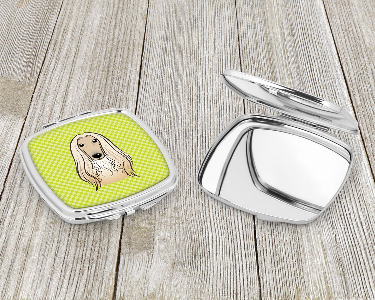 Checkerboard Lime Green Afghan Hound Compact Mirror Decorative Travel Makeup Mirror for Women Girls Gifts Pocket Makeup Mirror Folding Handheld