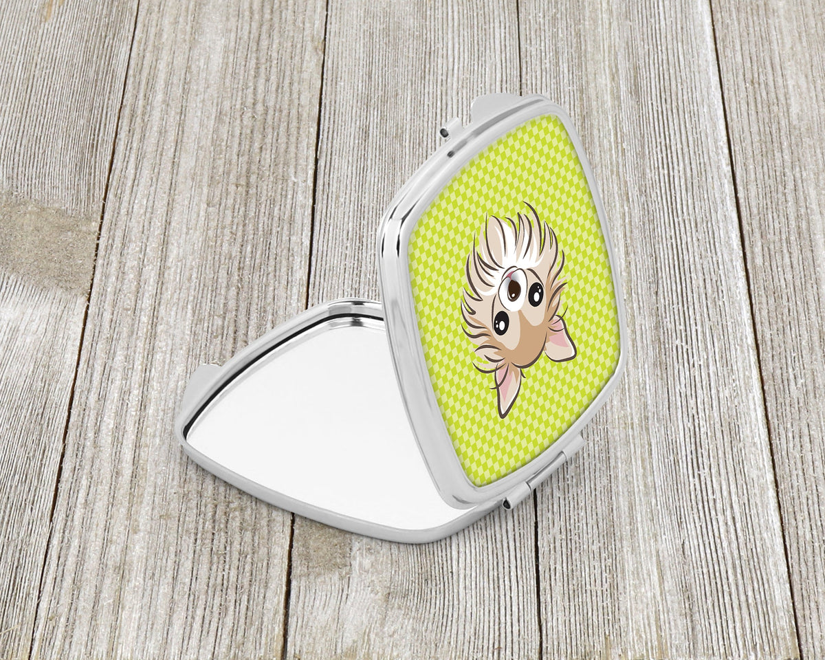 Checkerboard Lime Green Chihuahua Compact Mirror Decorative Travel Makeup Mirror for Women Girls Gifts Pocket Makeup Mirror Folding Handheld