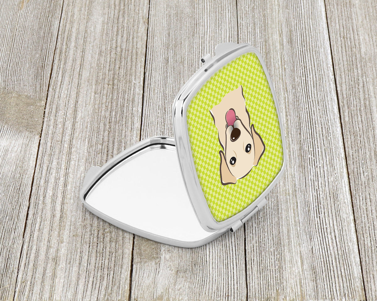 Checkerboard Lime Green Golden Retriever Compact Mirror Decorative Travel Makeup Mirror for Women Girls Gifts Pocket Makeup Mirror Folding Handheld