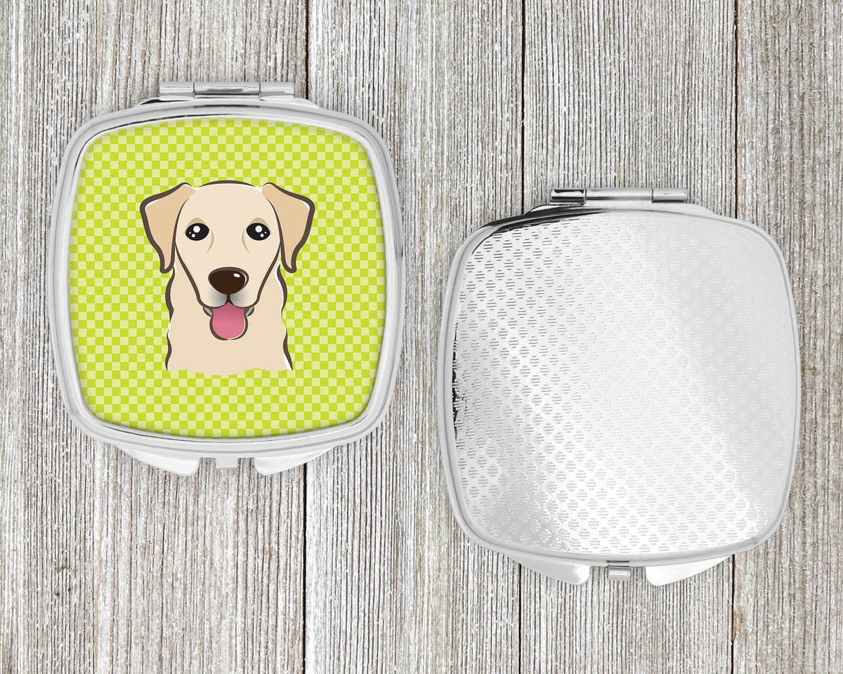 Checkerboard Lime Green Golden Retriever Compact Mirror Decorative Travel Makeup Mirror for Women Girls Gifts Pocket Makeup Mirror Folding Handheld