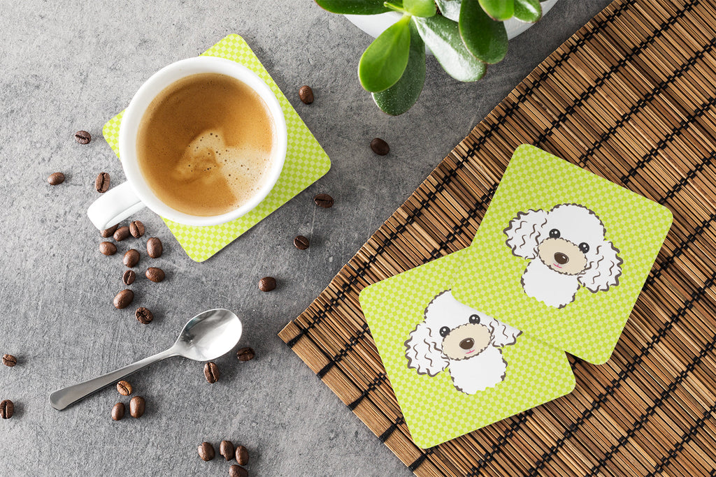 Checkerboard Lime Green White Poodle Foam Coasters Set of 4 Cup Coasters for Indoor Outdoor, Tabletop Protection, Anti Slip, Mouse pad Material