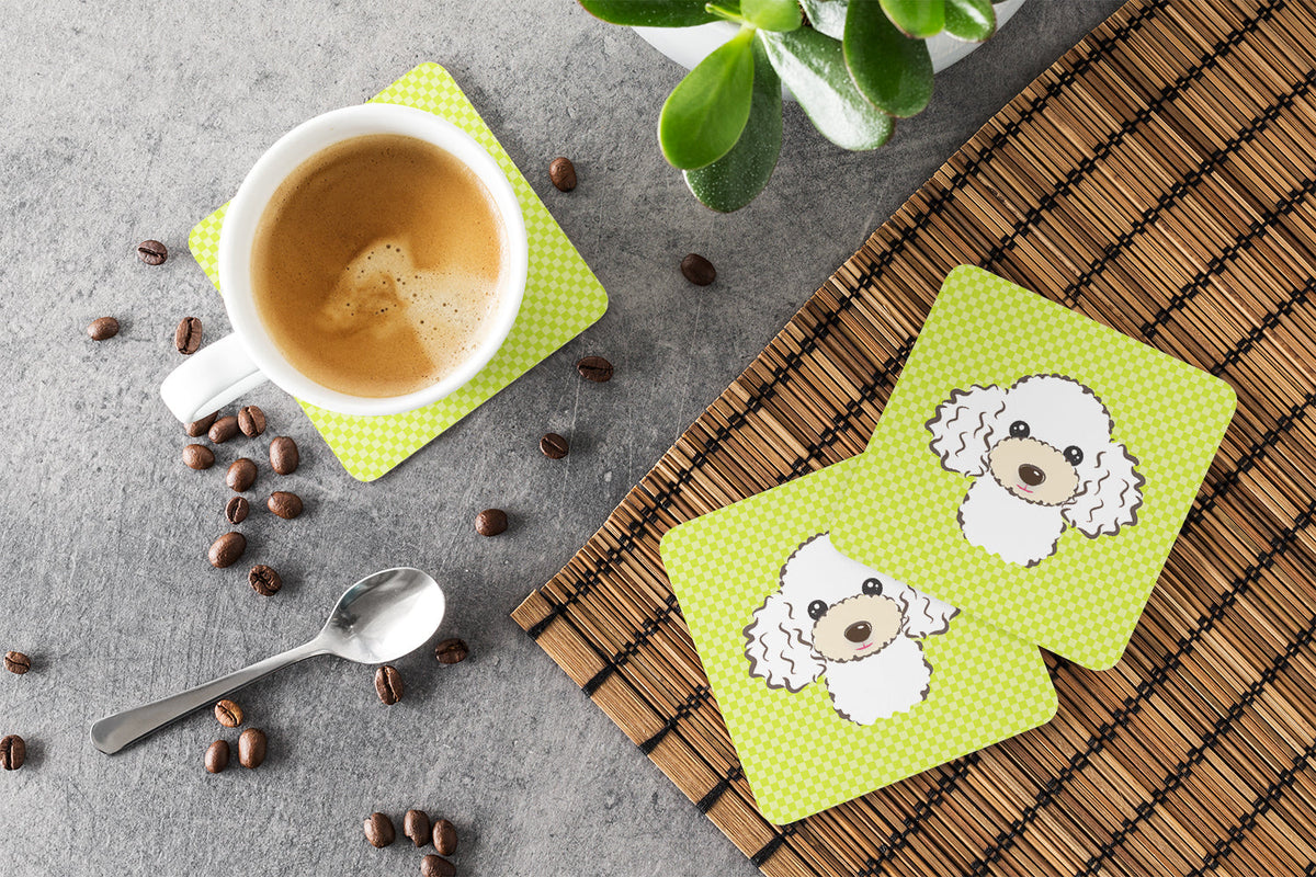 Checkerboard Lime Green White Poodle Foam Coasters Set of 4 Cup Coasters for Indoor Outdoor, Tabletop Protection, Anti Slip, Mouse pad Material