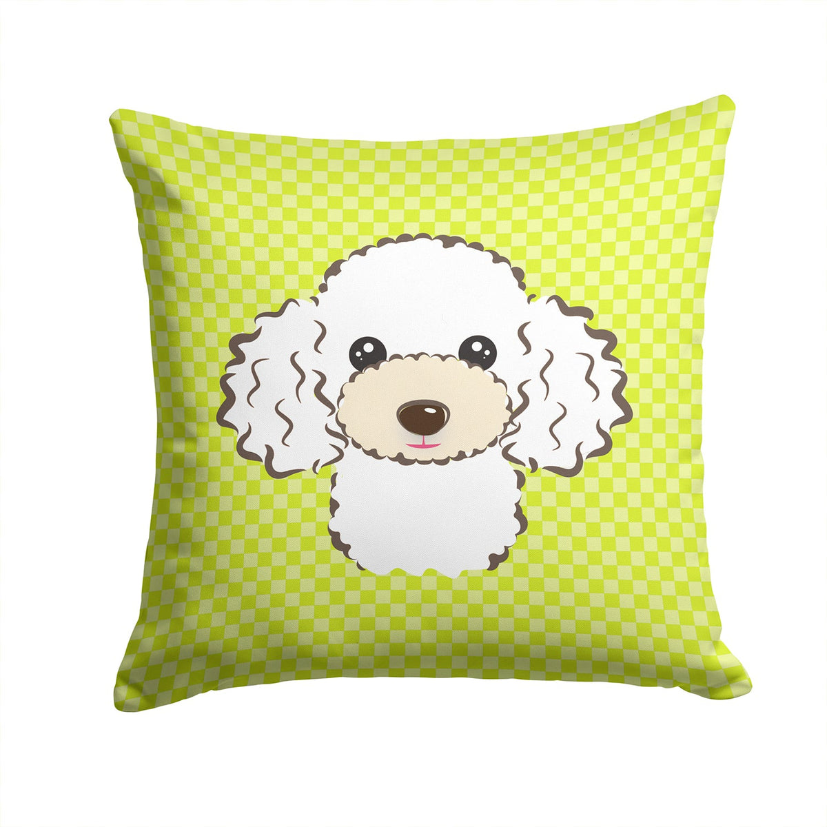 Checkerboard Lime Green White Poodle Decorative Throw Pillow 14x14 Indoor Outdoor Accent Cushion, Fabric Cover with Insert for Sofa, Bed, Porch & Living Room