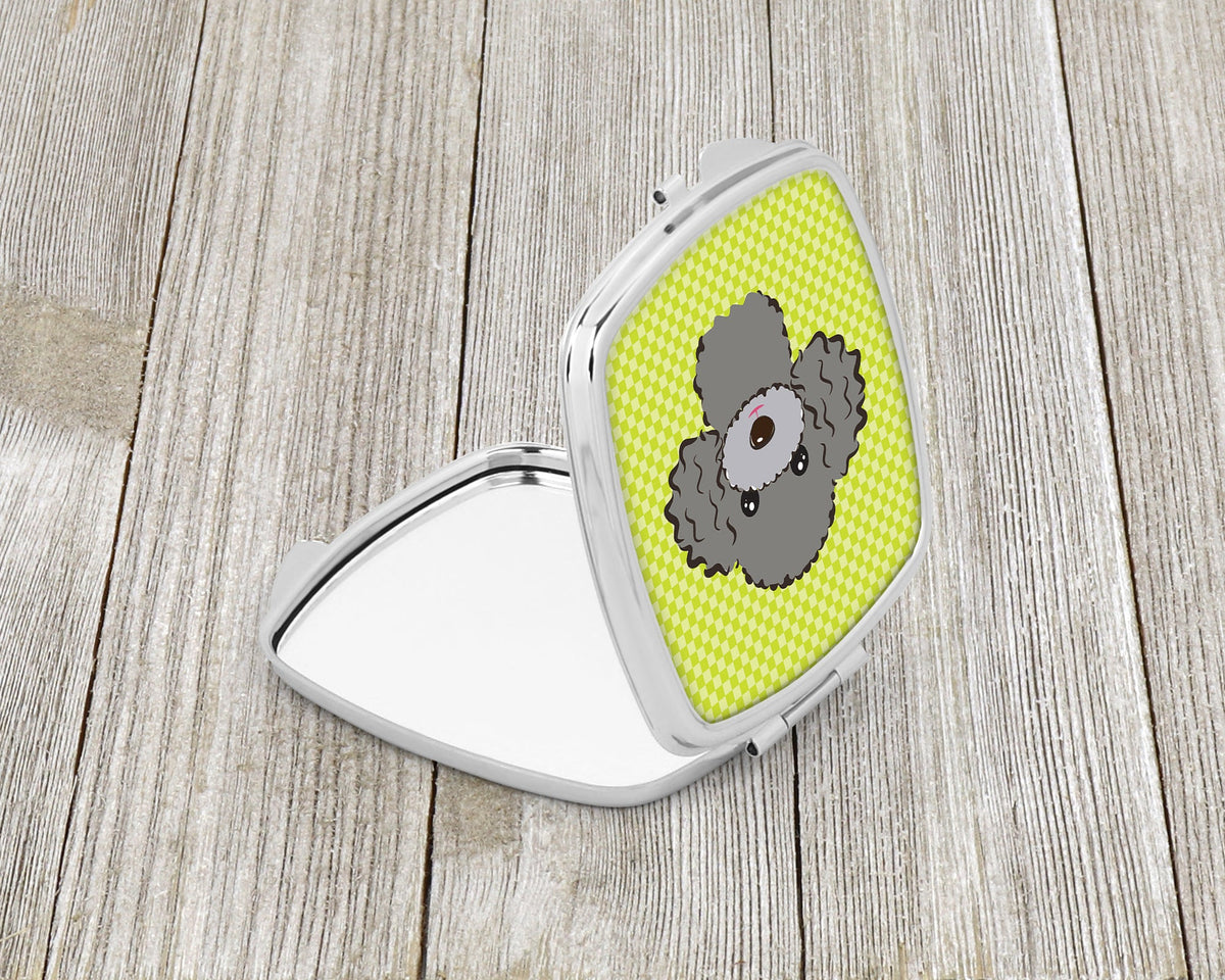 Checkerboard Lime Green Silver Gray Poodle Compact Mirror Decorative Travel Makeup Mirror for Women Girls Gifts Pocket Makeup Mirror Folding Handheld