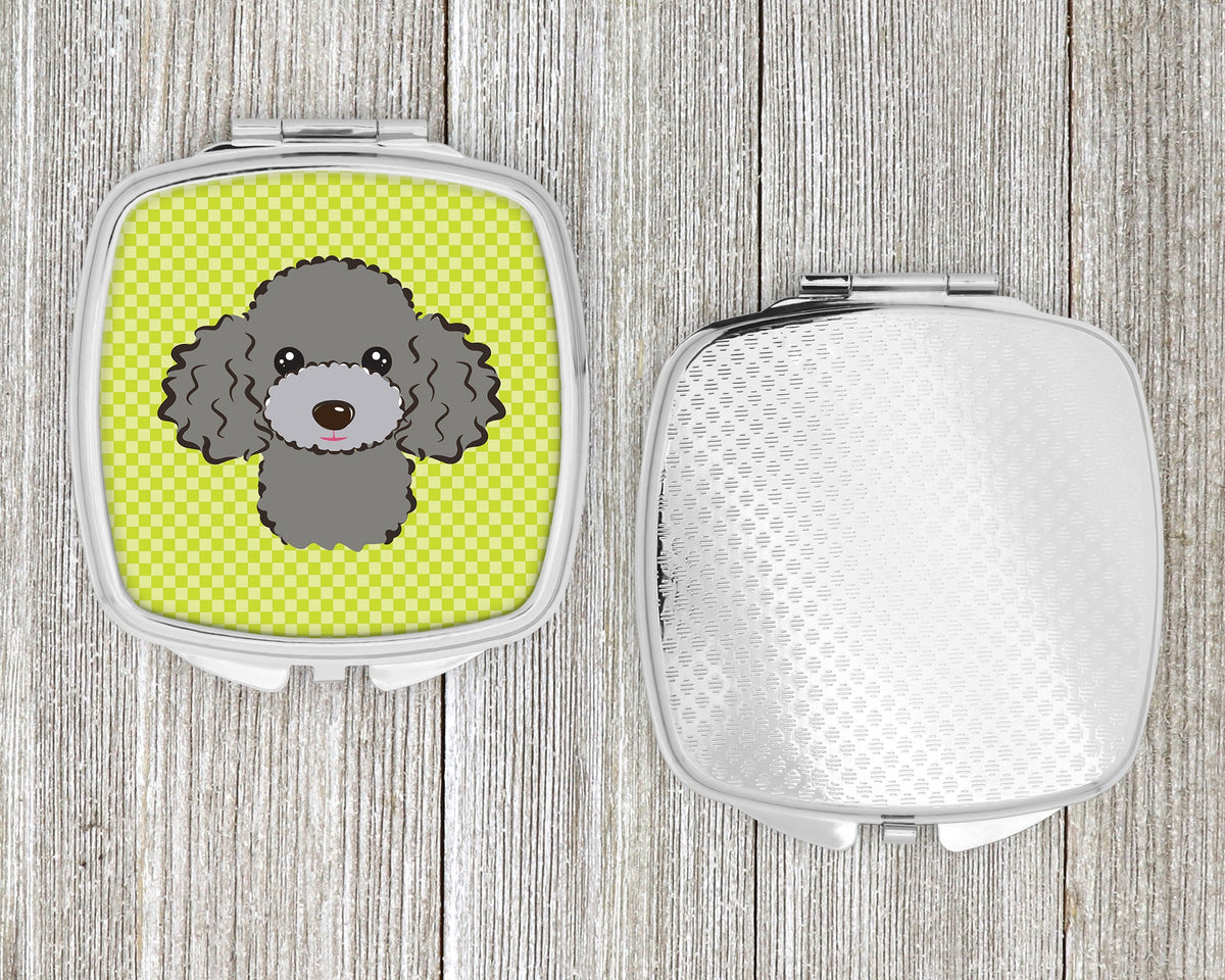 Checkerboard Lime Green Silver Gray Poodle Compact Mirror Decorative Travel Makeup Mirror for Women Girls Gifts Pocket Makeup Mirror Folding Handheld
