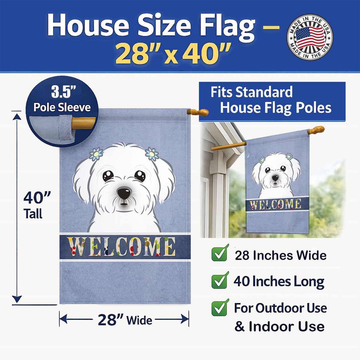 Maltese Welcome House Flag 28x40 Porch Sleeve Pole Decorative Outside Yard Banner Artwork Wall Hanging, Polyester