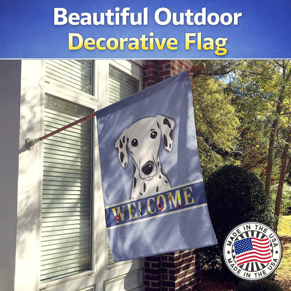 Dalmatian Welcome House Flag 28x40 Porch Sleeve Pole Decorative Outside Yard Banner Artwork Wall Hanging, Polyester