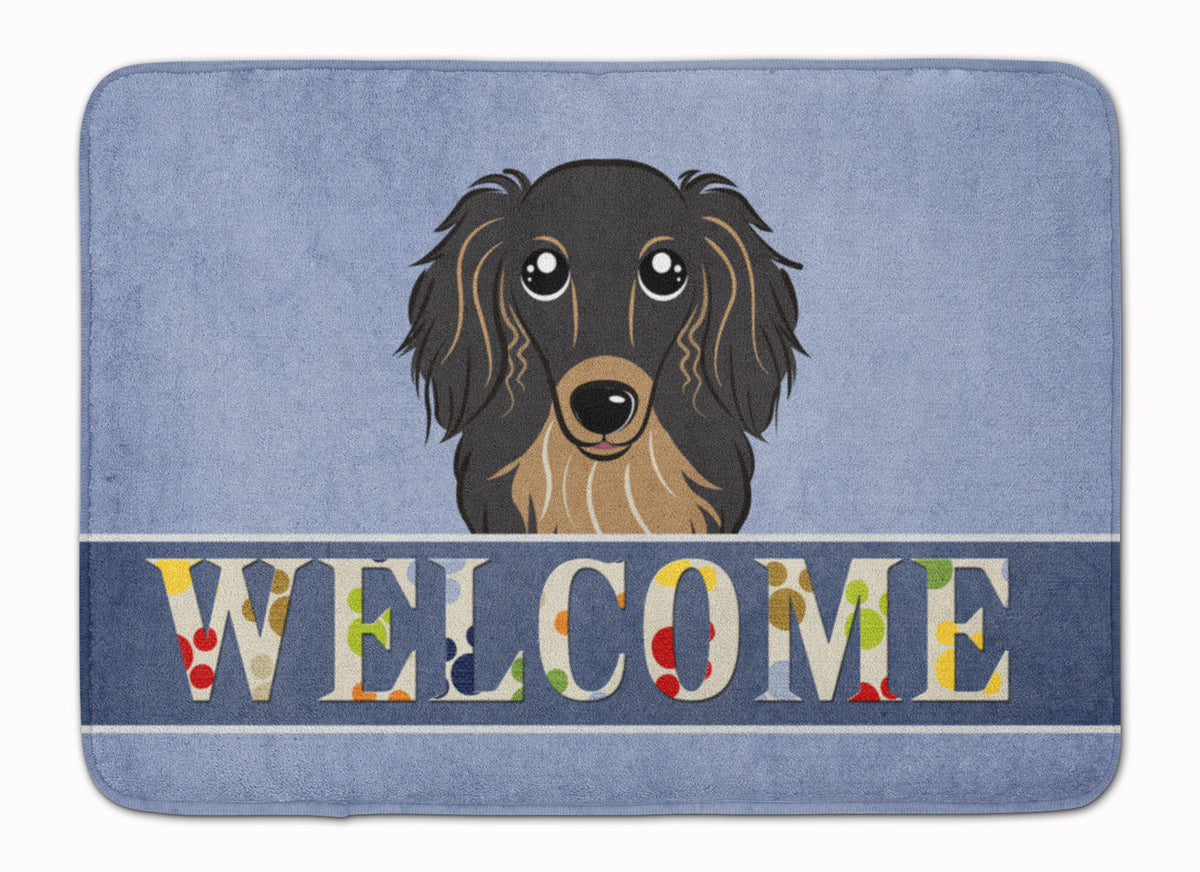 Longhair Black and Tan Dachshund Welcome Memory Foam Kitchen Mat Machine Washable Anti-Fatigue Cushion Comfort Bath or Kitchen Rug