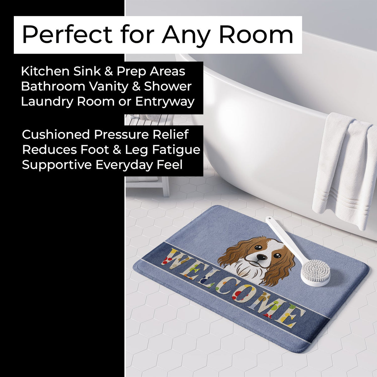 Cavalier Spaniel Welcome Memory Foam Kitchen Mat Machine Washable Anti-Fatigue Cushion Comfort Bath or Kitchen Rug