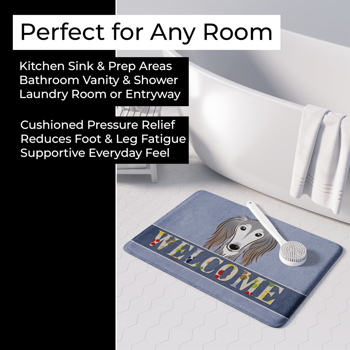 Saluki Welcome Memory Foam Kitchen Mat Machine Washable Anti-Fatigue Cushion Comfort Bath or Kitchen Rug