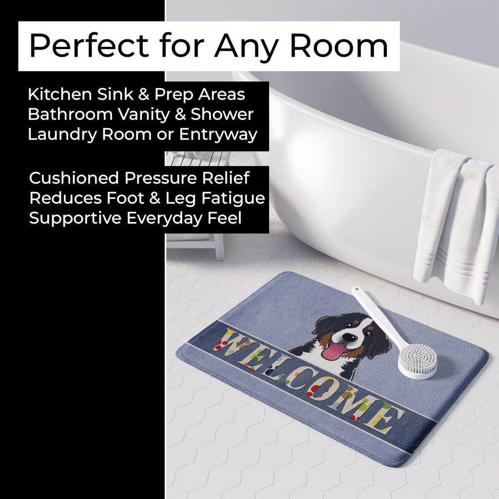 Bernese Mountain Dog Welcome Memory Foam Kitchen Mat Machine Washable Anti-Fatigue Cushion Comfort Bath or Kitchen Rug