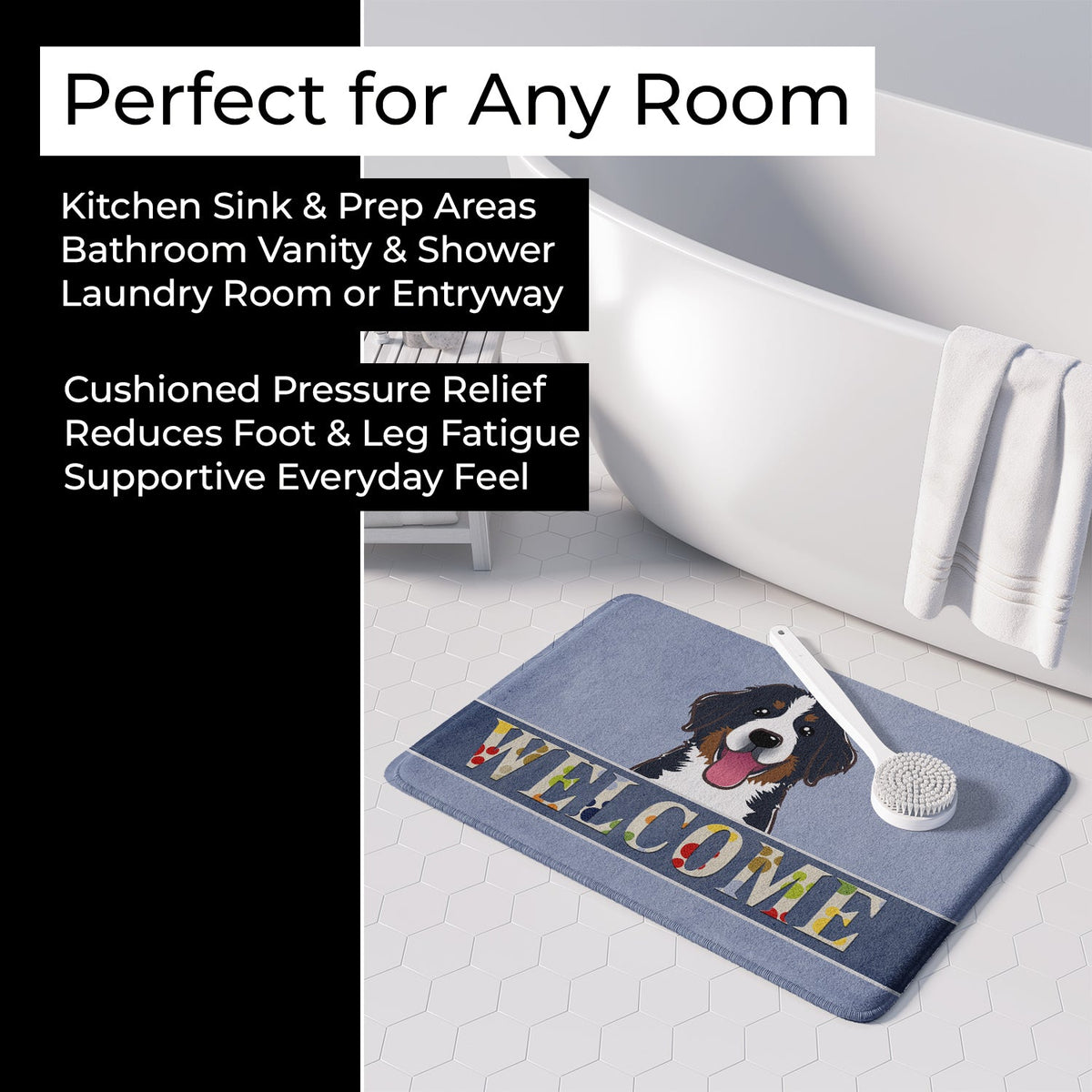 Bernese Mountain Dog Welcome Memory Foam Kitchen Mat Machine Washable Anti-Fatigue Cushion Comfort Bath or Kitchen Rug