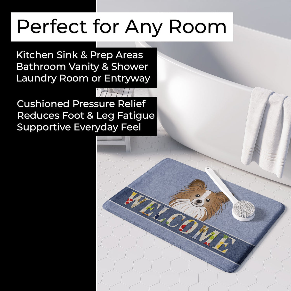 Papillon Welcome Memory Foam Kitchen Mat Machine Washable Anti-Fatigue Cushion Comfort Bath or Kitchen Rug