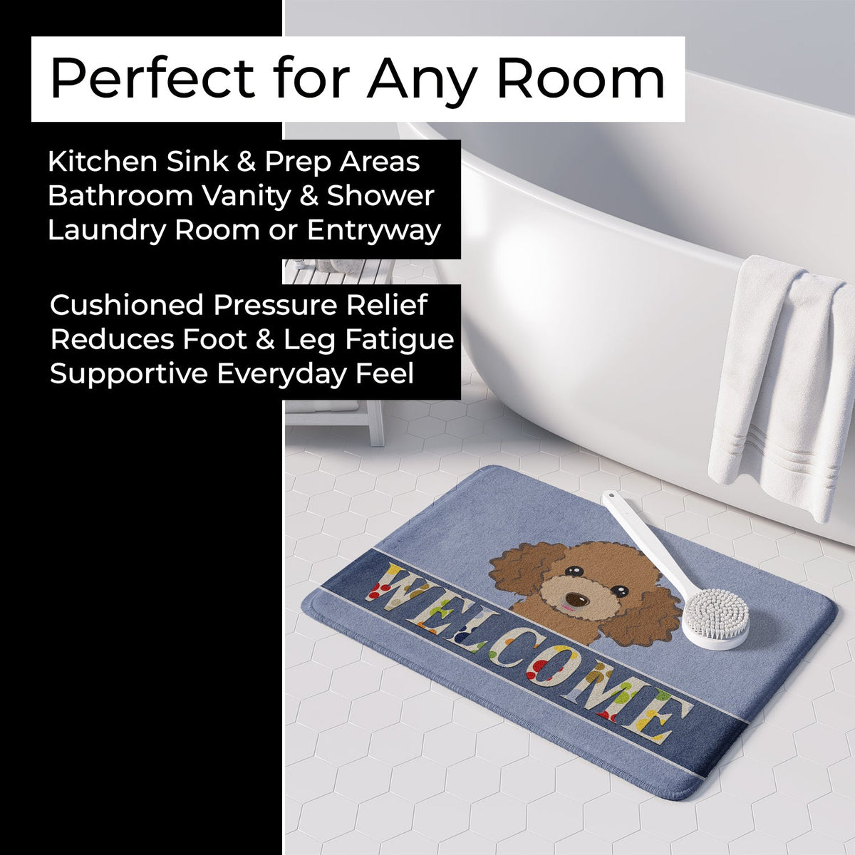 Chocolate Brown Poodle Welcome Memory Foam Kitchen Mat Machine Washable Anti-Fatigue Cushion Comfort Bath or Kitchen Rug