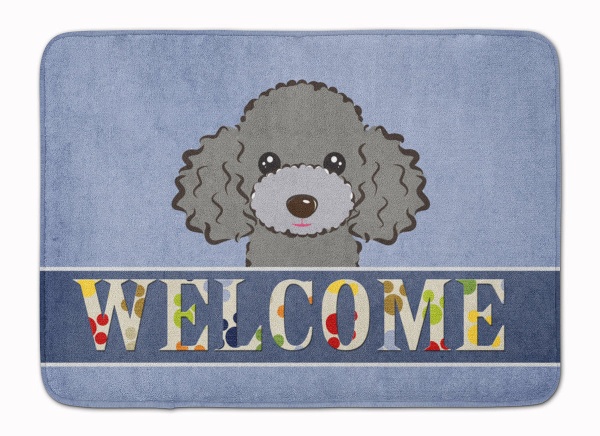 Silver Gray Poodle Welcome Memory Foam Kitchen Mat Machine Washable Anti-Fatigue Cushion Comfort Bath or Kitchen Rug