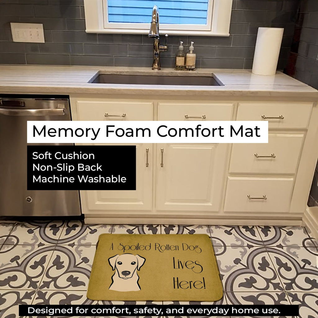 Yellow Labrador Spoiled Dog Lives Here Memory Foam Kitchen Mat Machine Washable Anti-Fatigue Cushion Comfort Bath or Kitchen Rug