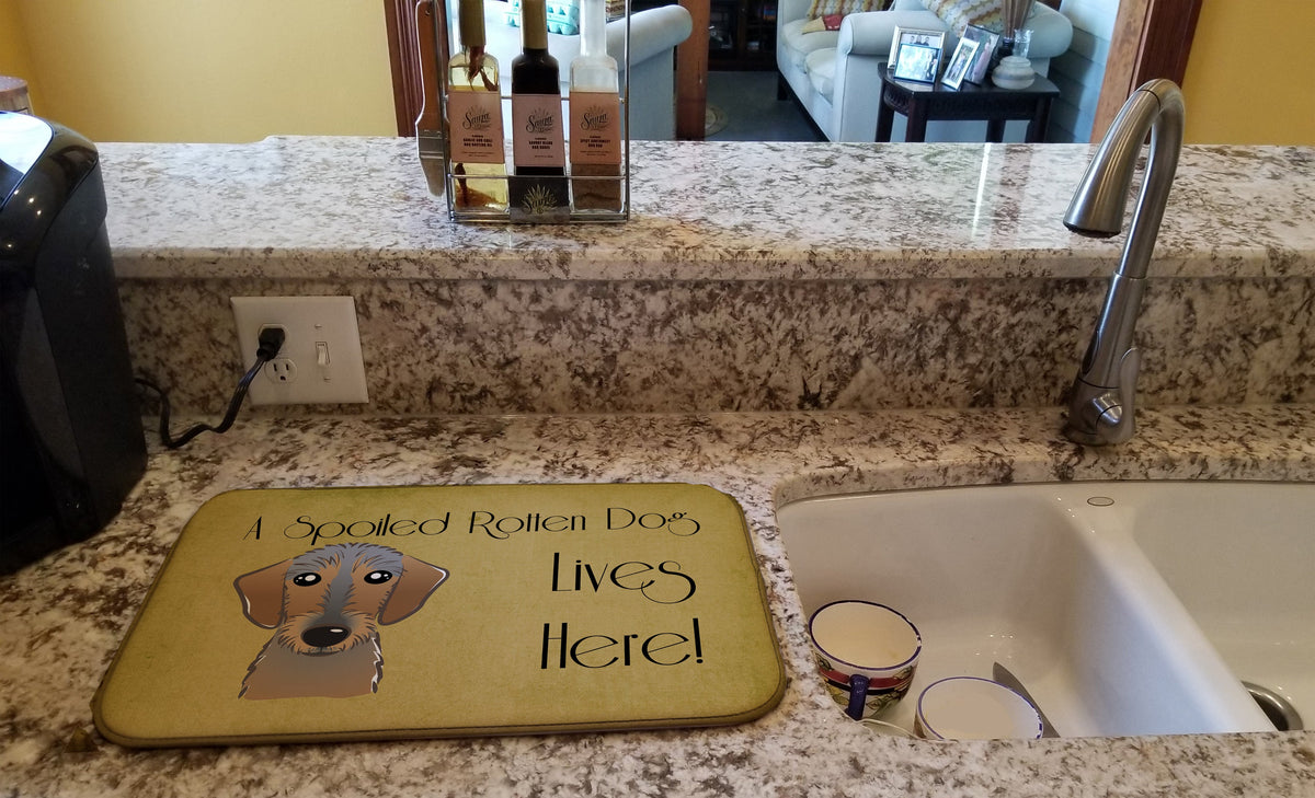 Wirehaired Dachshund Spoiled Dog Lives Here Dish Drying Mat Absorbent Dish Drying Mat Pad for Kitchen Counter Dish Drainer Mat for Countertop, 14 x 21", Multicolor